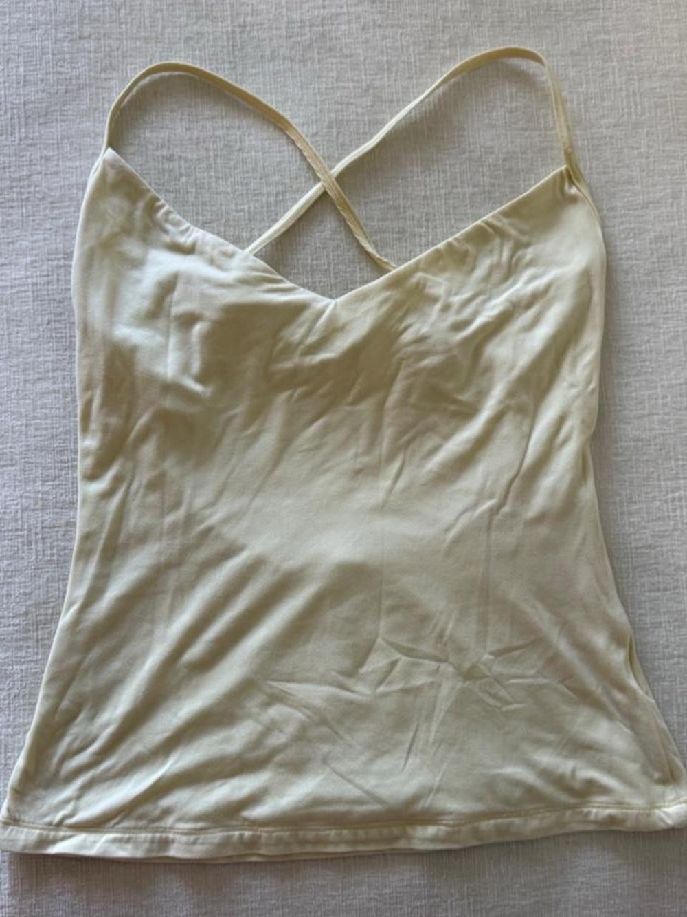 bo + tee deadstock lemon yellow criss-cross back halter soft activewear top 🍋🥞